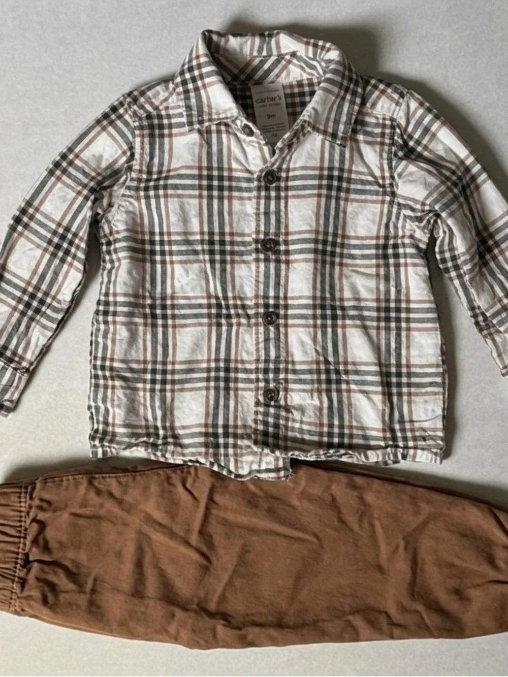 Carter’s Baby Boy 2-Piece Plaid Shirt & Jogger Set - Size 9M